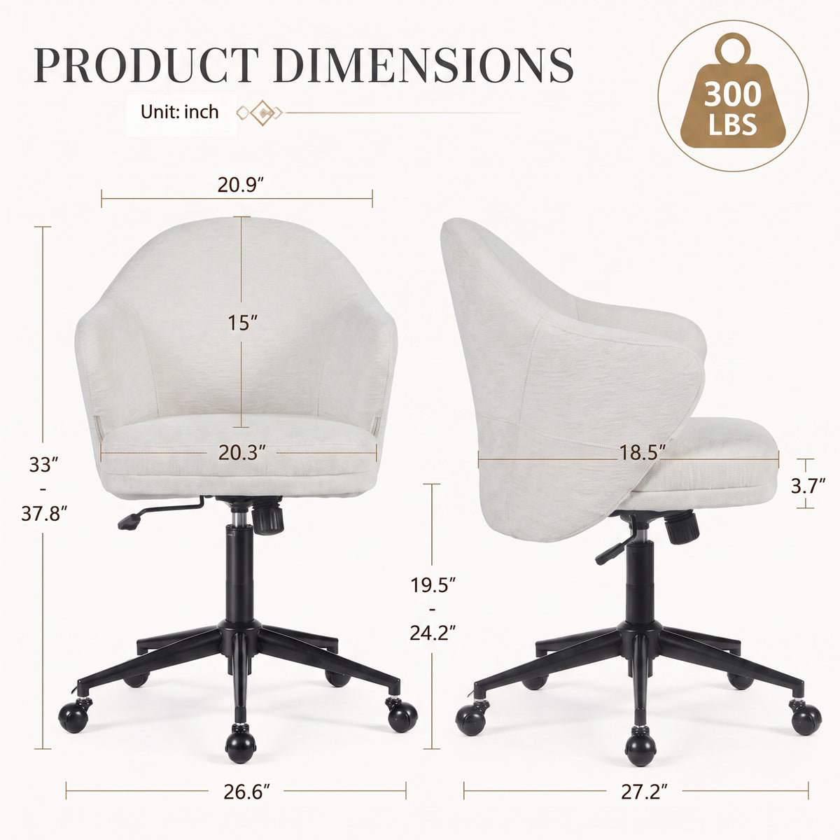 YOUNIKE Upholstered Home Office Chair with Wraparound Armrests