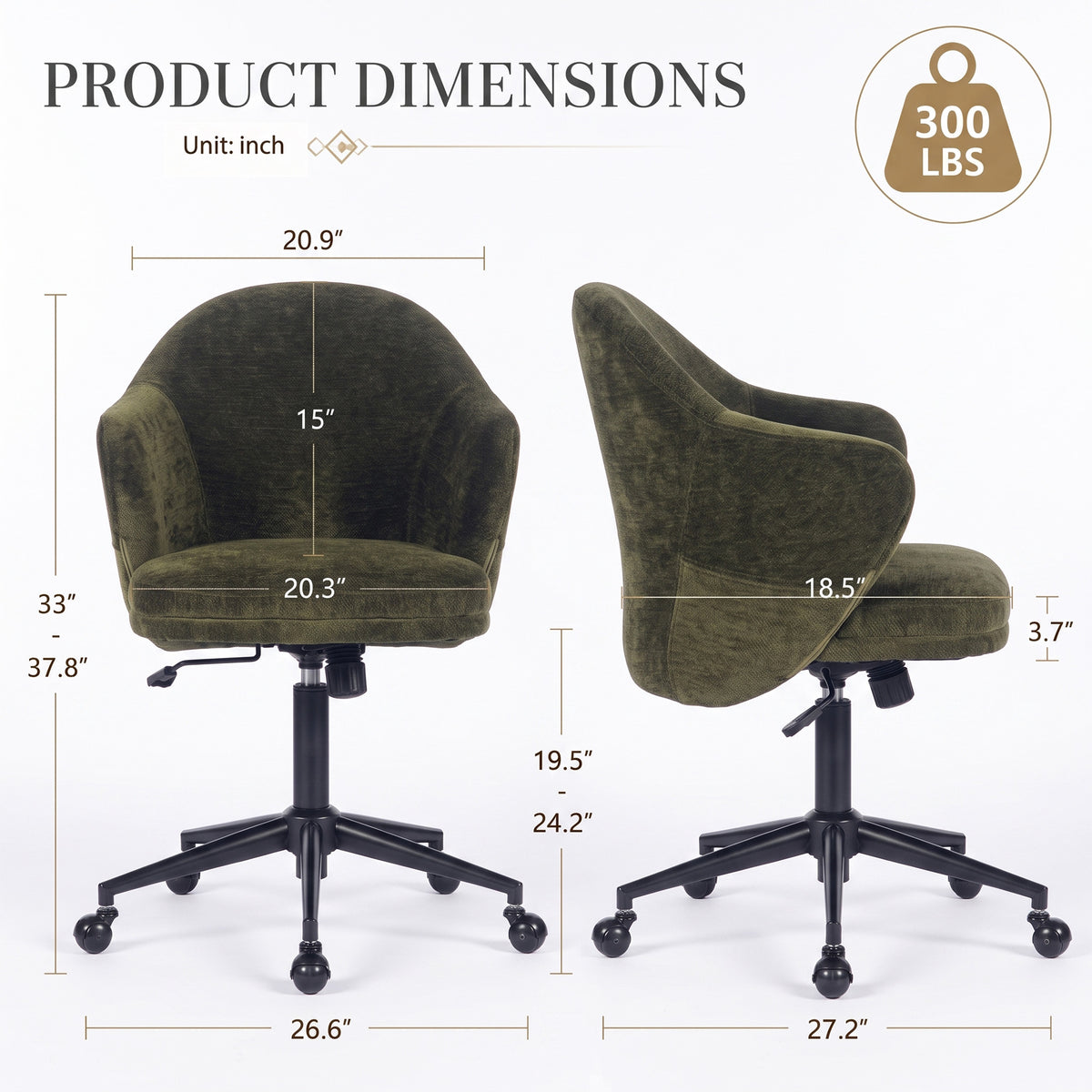 YOUNIKE Upholstered Home Office Chair with Wraparound Armrests