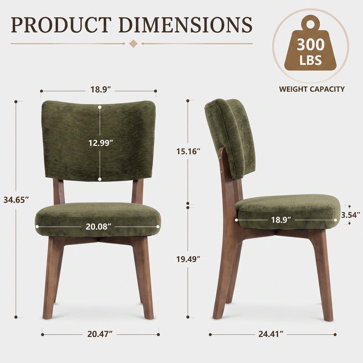 Kidol & Shellder Upholstered Dining Chairs Set of 2 with Curved Backrest