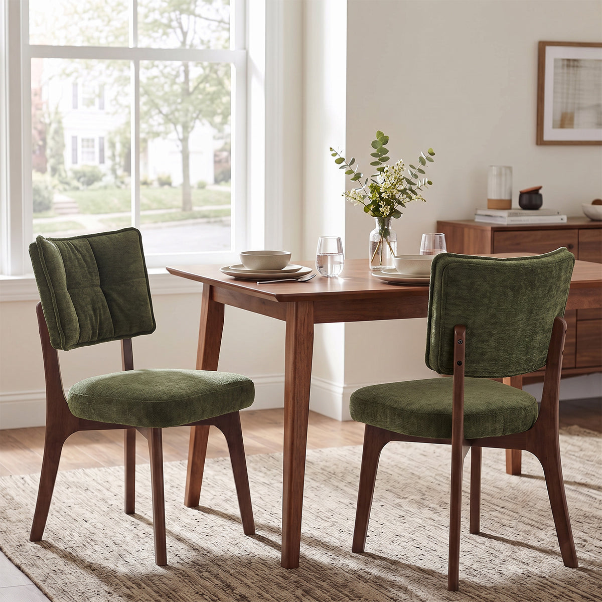 Kidol & Shellder Vintage Dining Chairs Set of 2 with Padded Curved Backrest