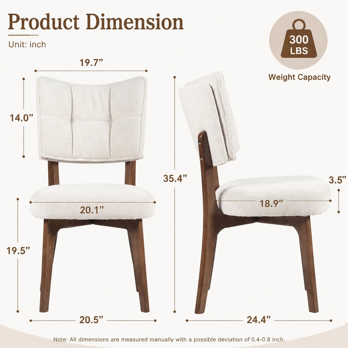 Kidol & Shellder Vintage Dining Chairs Set of 2 with Padded Curved Backrest