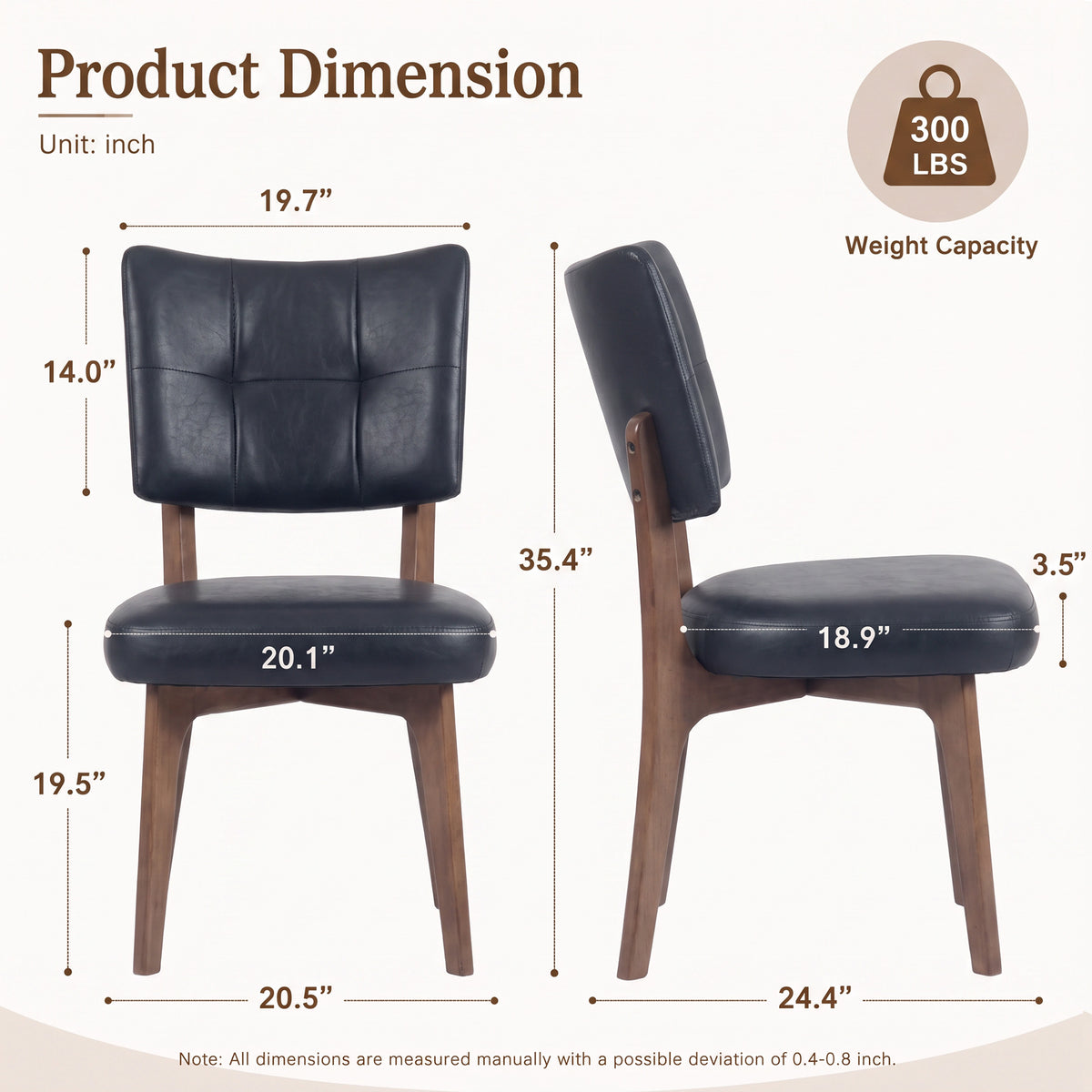 Kidol & Shellder Vintage Dining Chairs Set of 2 with Padded Curved Backrest