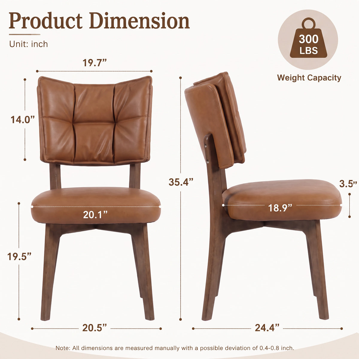 Kidol & Shellder Vintage Dining Chairs Set of 2 with Padded Curved Backrest