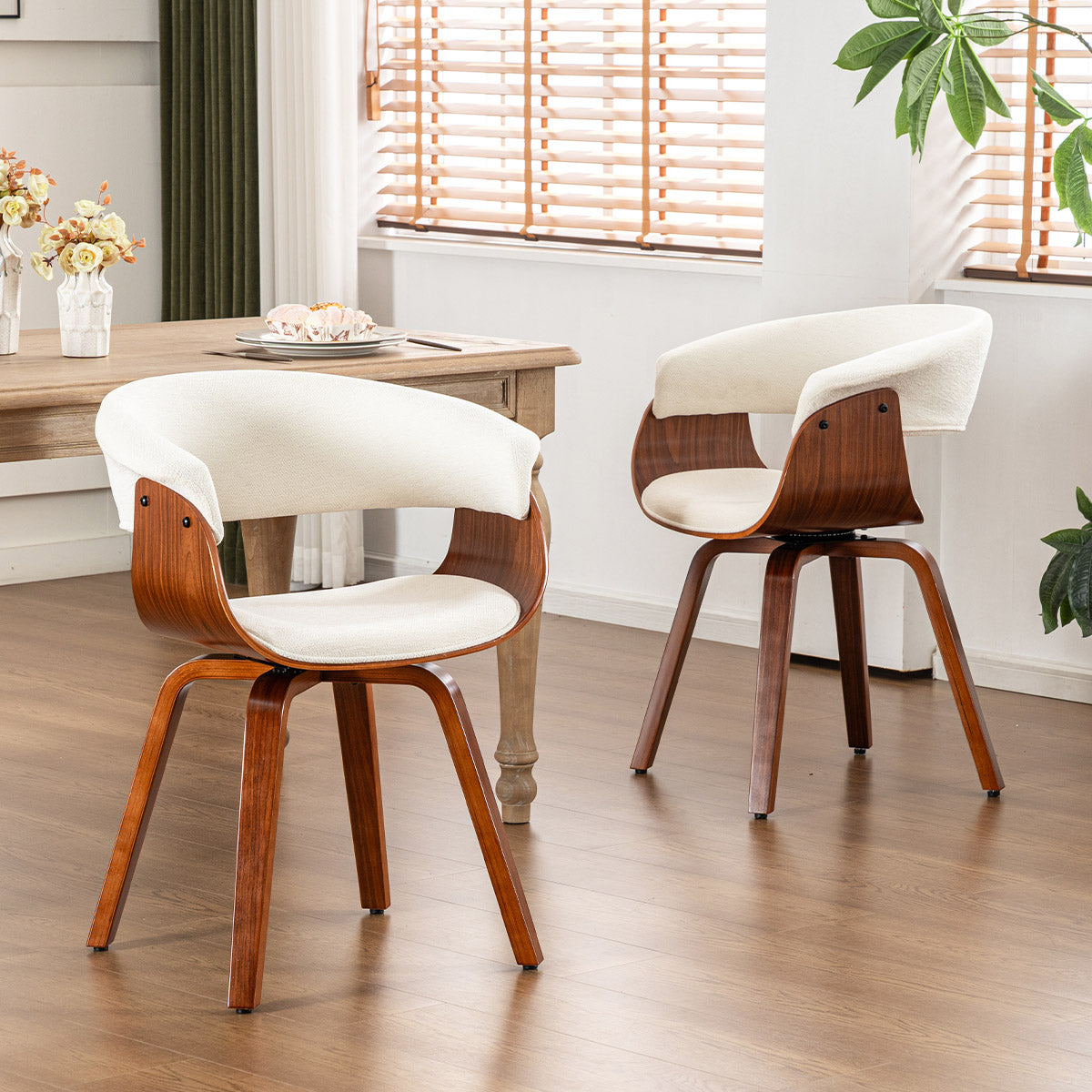 Kidol & Shellder Swivel Dining Chairs with Tapered Wood Legs