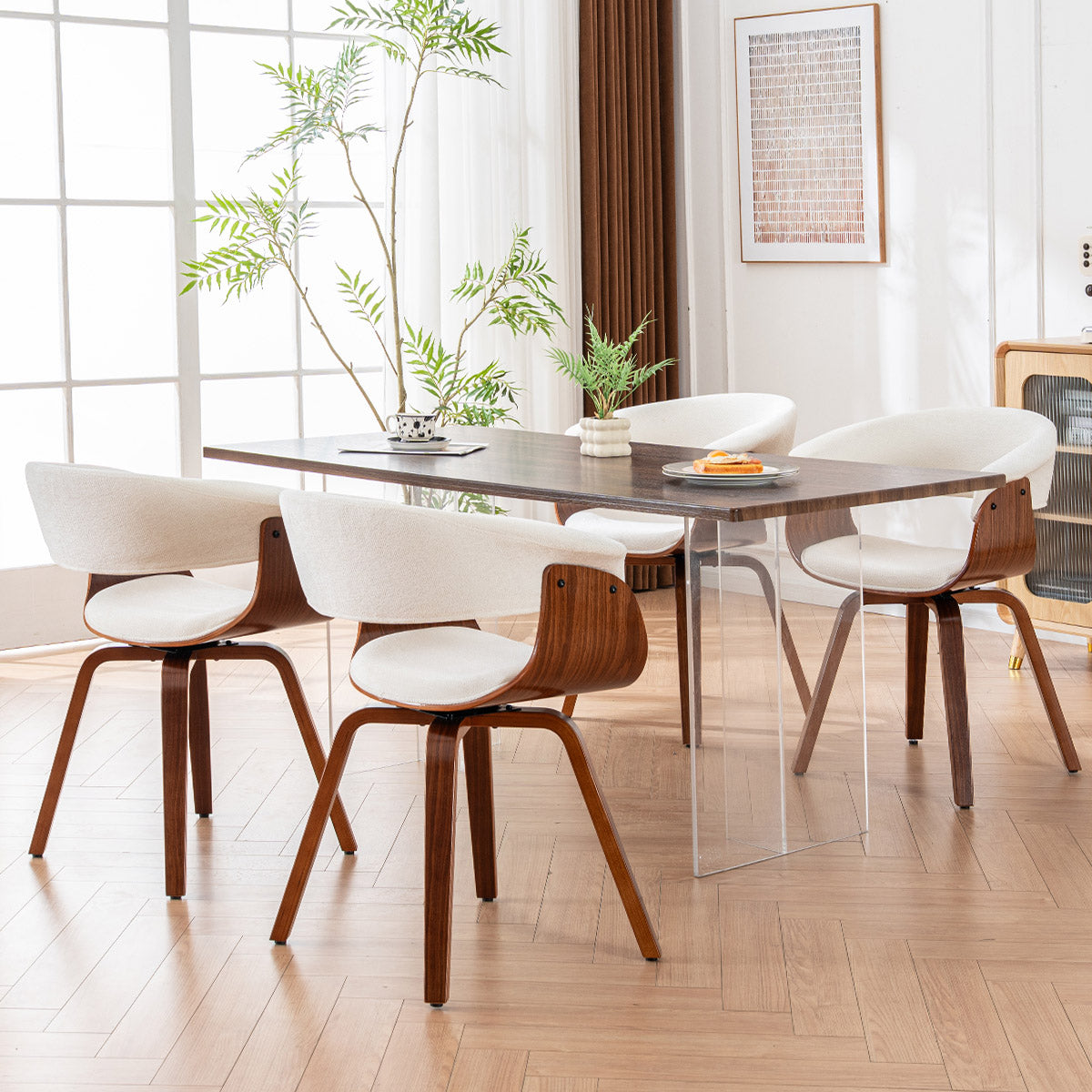 Kidol & Shellder Swivel Dining Chairs with Tapered Wood Legs