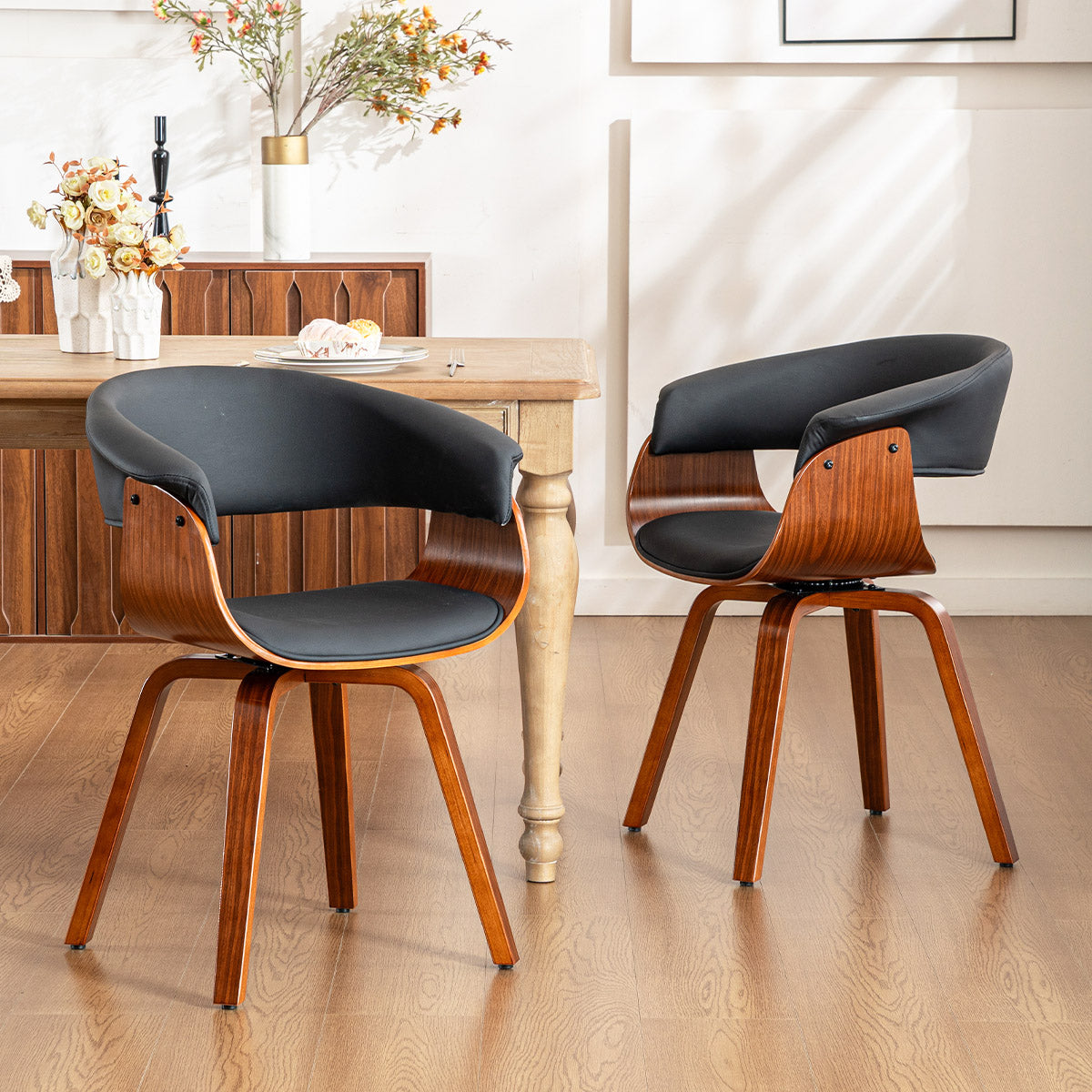 Kidol & Shellder Swivel Dining Chairs with Tapered Wood Legs