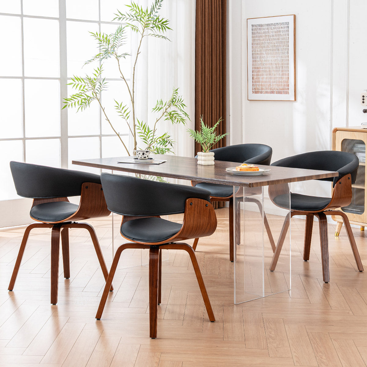 Kidol & Shellder Swivel Dining Chairs with Tapered Wood Legs