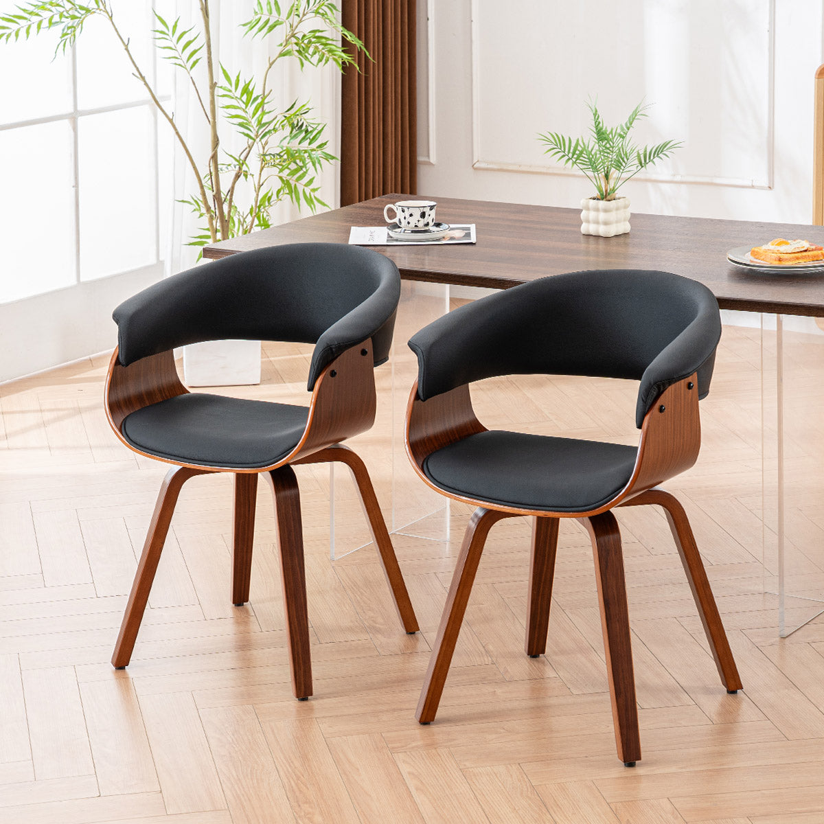 Kidol & Shellder Swivel Dining Chairs with Tapered Wood Legs