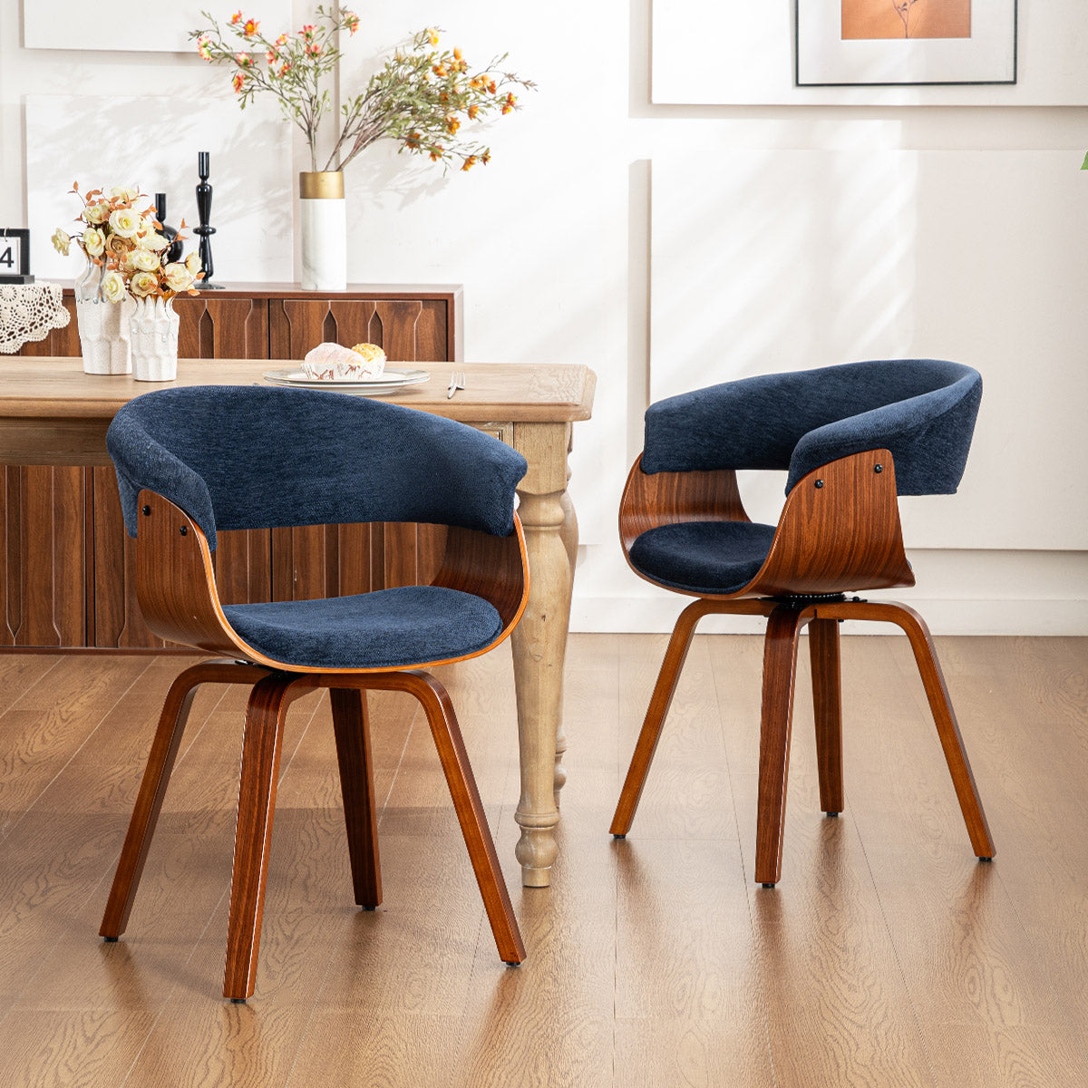Kidol & Shellder Swivel Dining Chairs with Tapered Wood Legs
