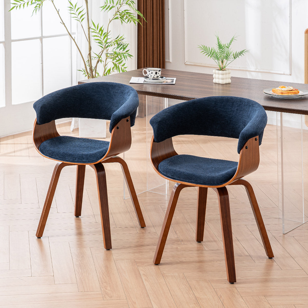 Kidol & Shellder Swivel Dining Chairs with Tapered Wood Legs