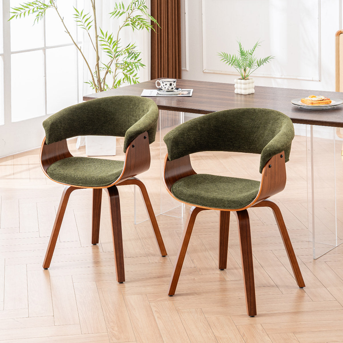 Kidol & Shellder Swivel Dining Chairs with Tapered Wood Legs