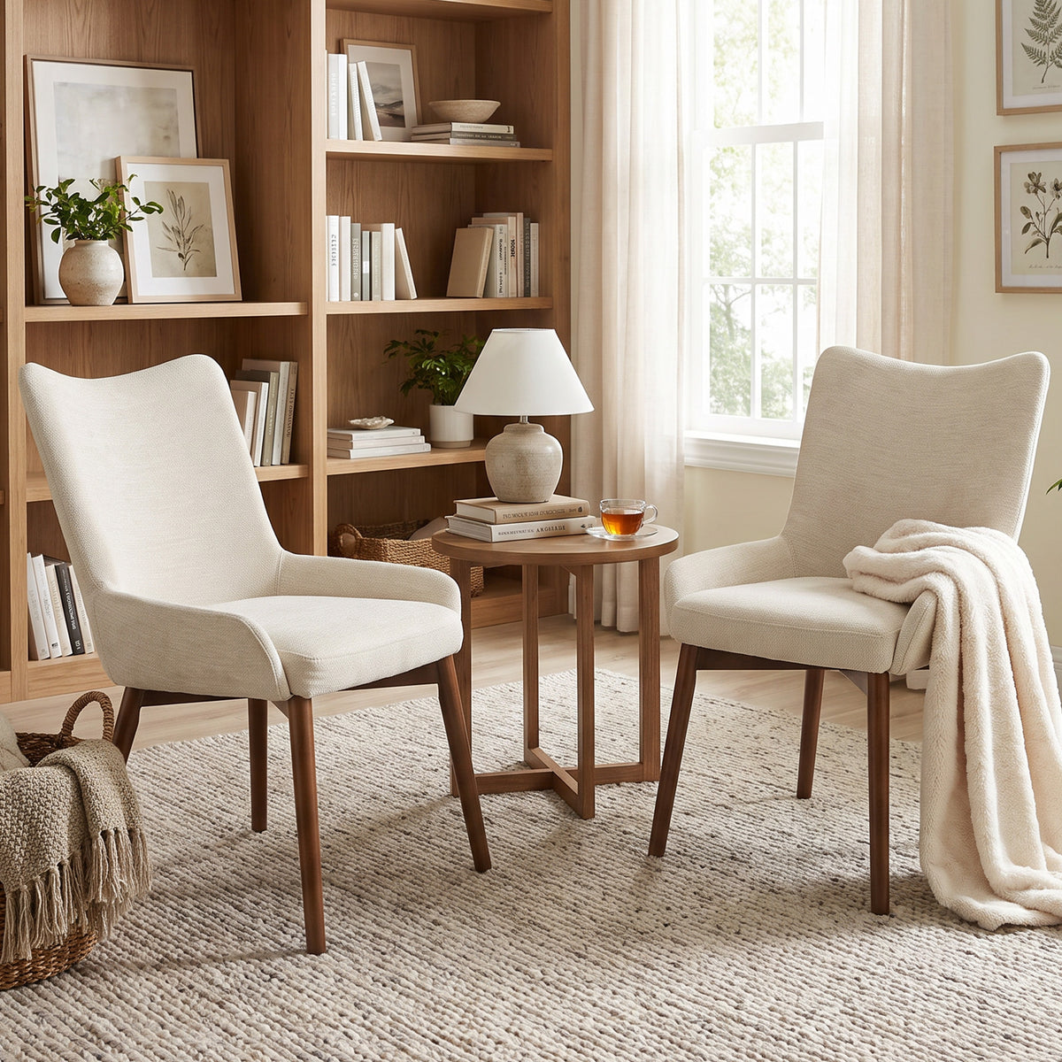 Kidol & Shellder Wingback Upholstered Dining Chairs Set of 2 with Solid Wood Legs