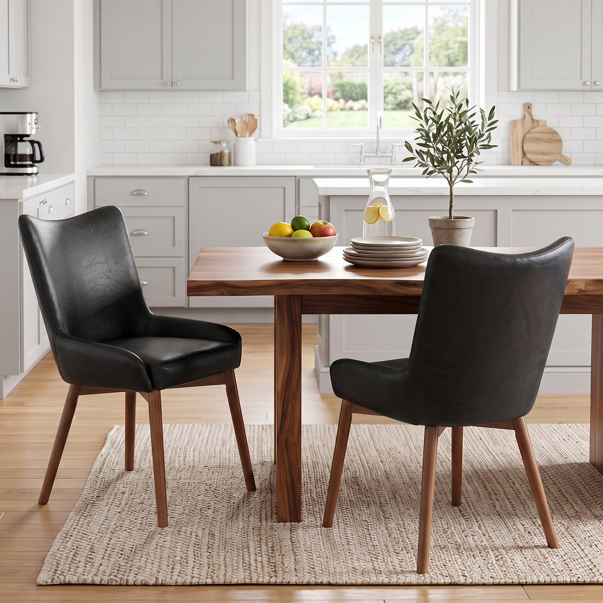 Kidol & Shellder Wingback Upholstered Dining Chairs Set of 2 with Solid Wood Legs