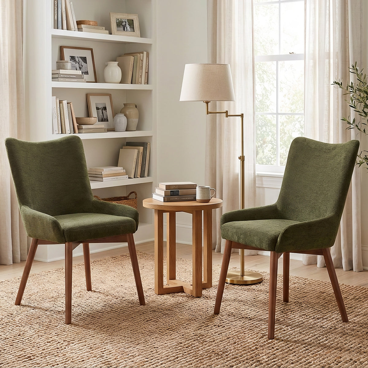 Kidol & Shellder Wingback Upholstered Dining Chairs Set of 2 with Solid Wood Legs