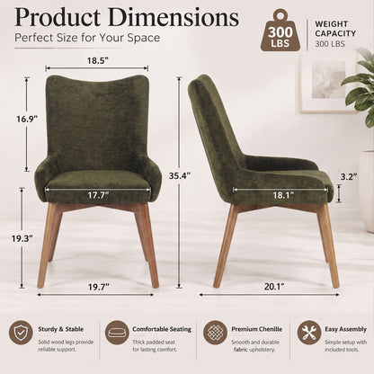 Kidol & Shellder Wingback Upholstered Dining Chairs Set of 2 with Solid Wood Legs