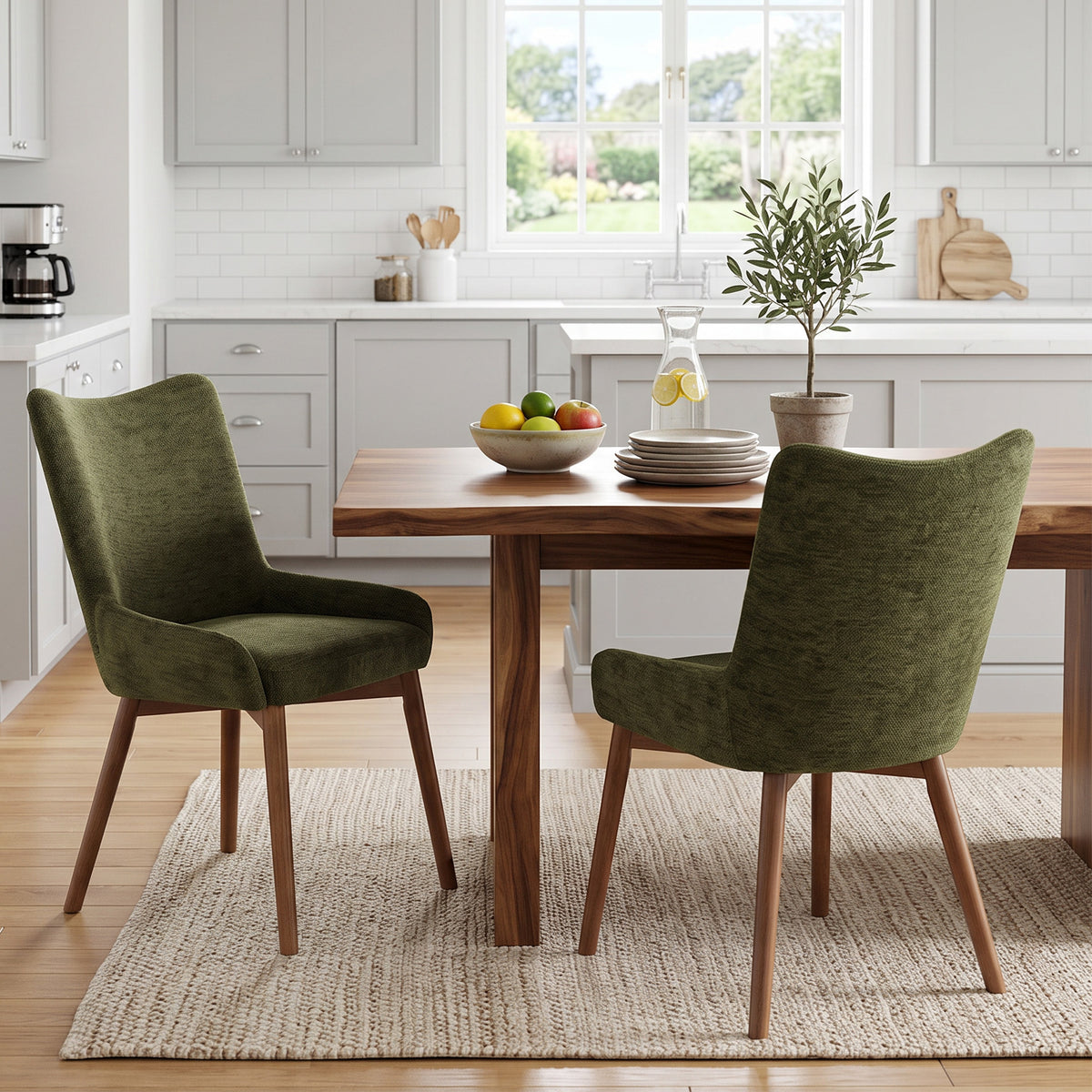 Kidol & Shellder Wingback Upholstered Dining Chairs Set of 2 with Solid Wood Legs