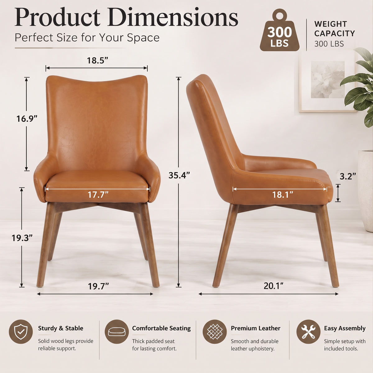 Kidol & Shellder Wingback Upholstered Dining Chairs Set of 2 with Solid Wood Legs