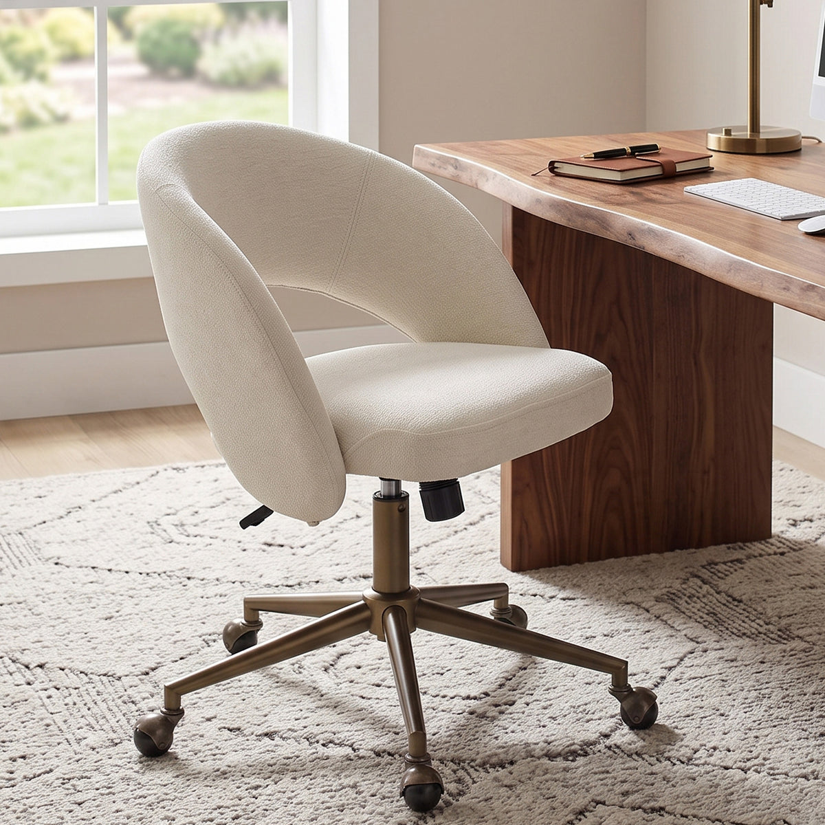 YOUNIKE Office Chair Upholstered Office Chair with Barrel Back