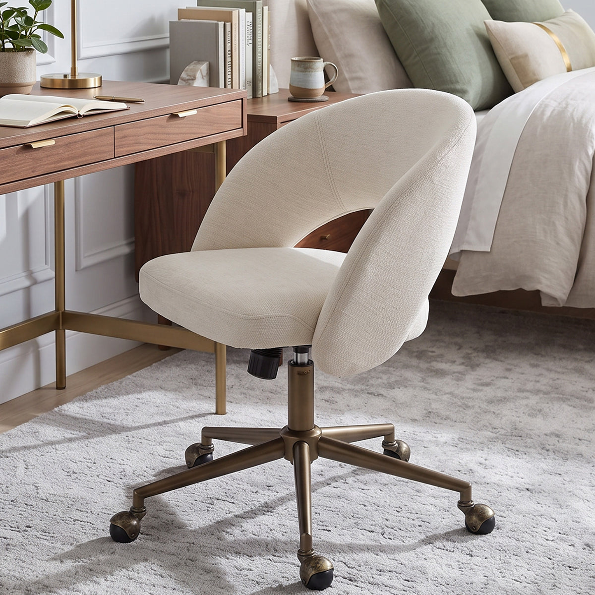 YOUNIKE Office Chair Upholstered Office Chair with Barrel Back