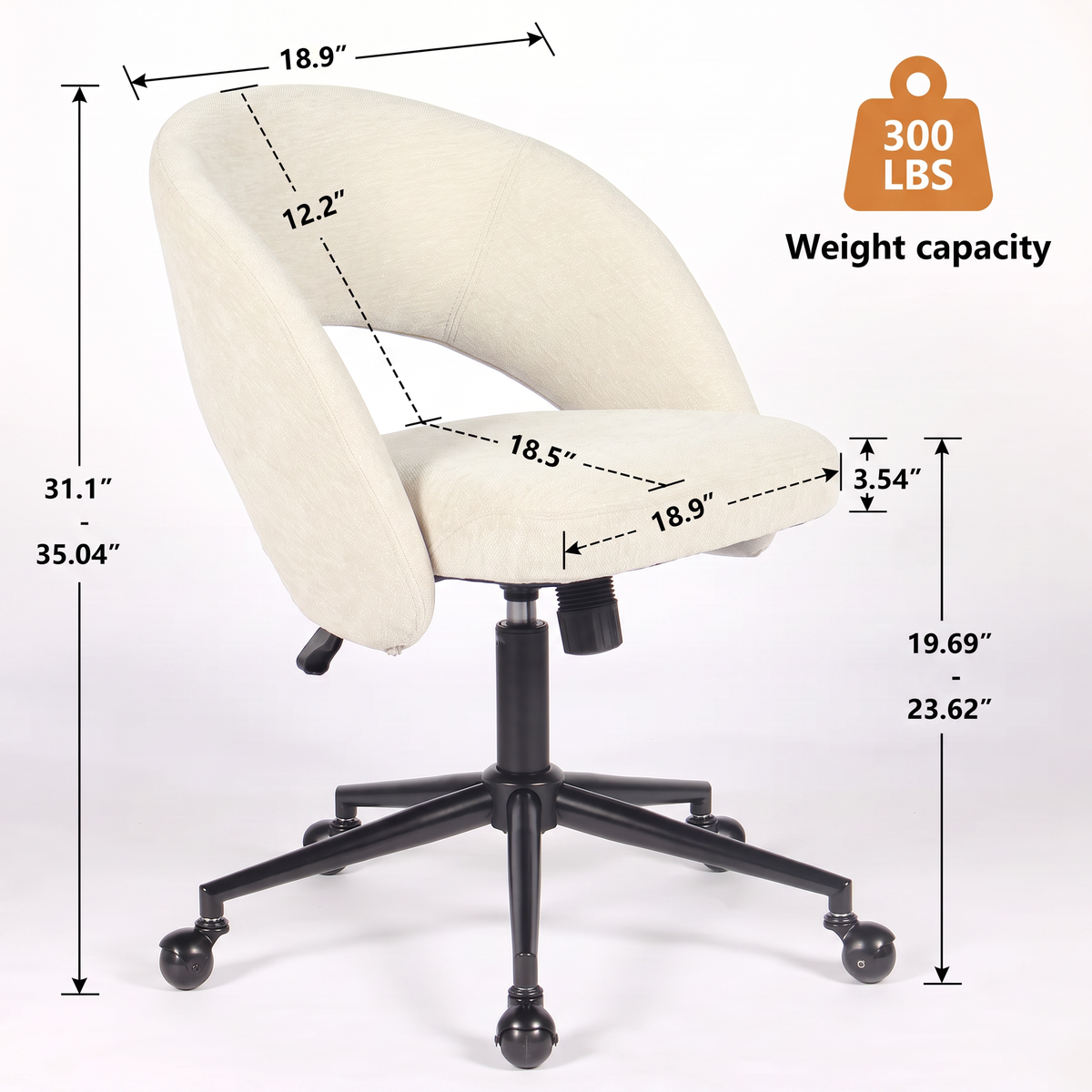 YOUNIKE Office Chair Upholstered Office Chair with Barrel Back