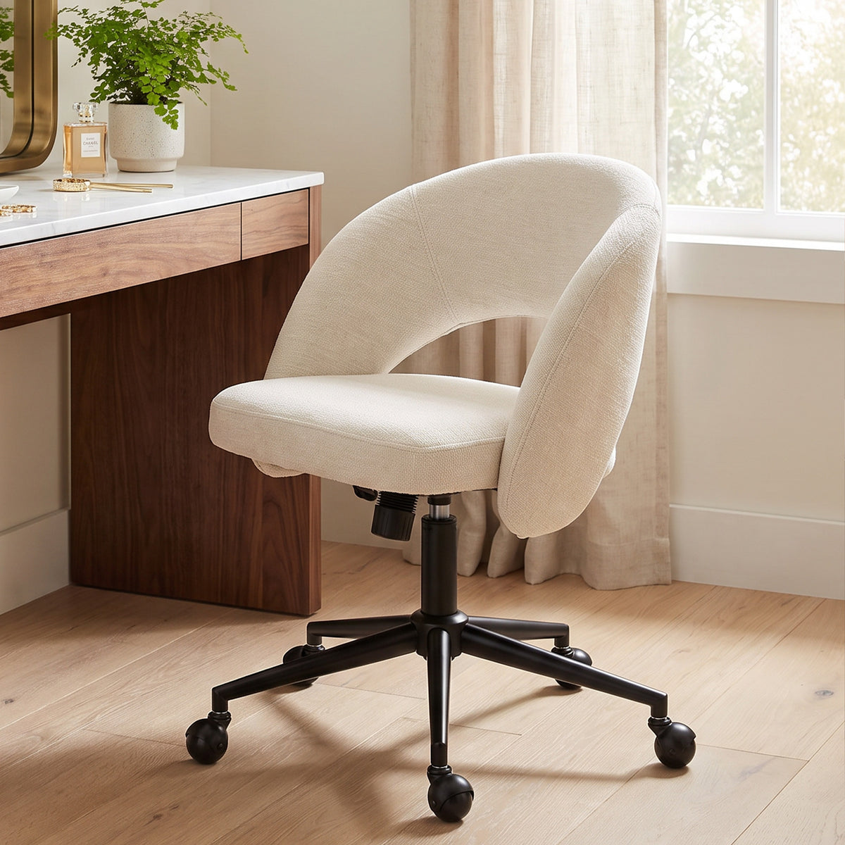 YOUNIKE Office Chair Upholstered Office Chair with Barrel Back