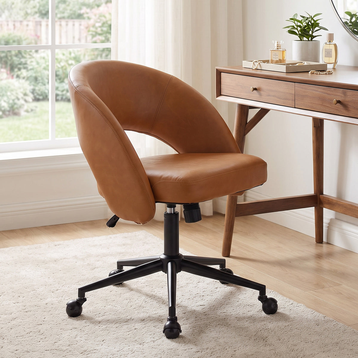 YOUNIKE Office Chair Upholstered Office Chair with Barrel Back