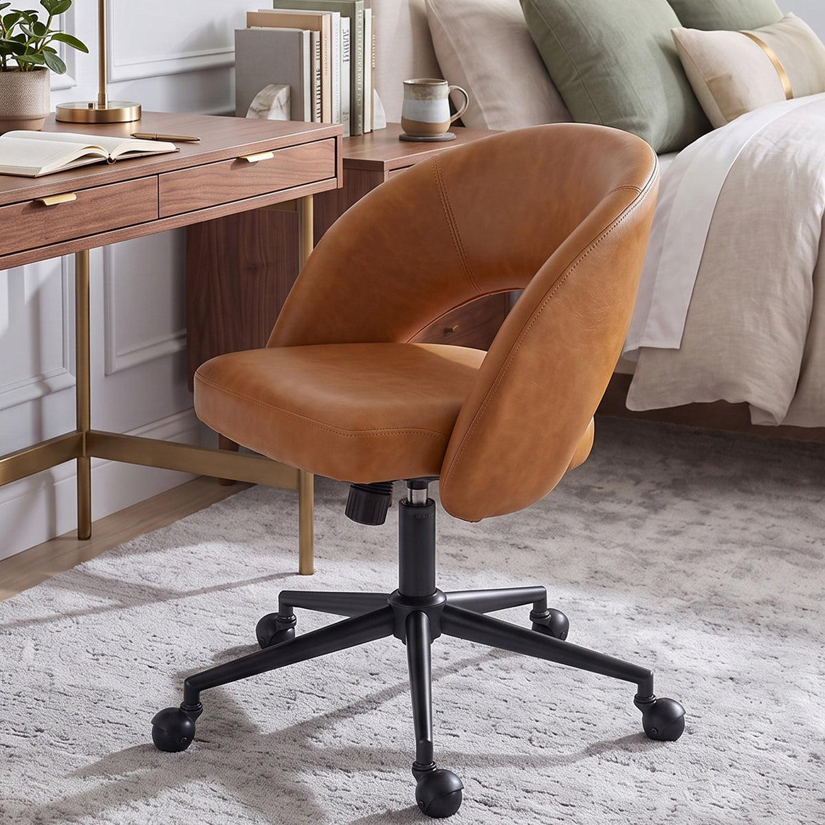 YOUNIKE Office Chair Upholstered Office Chair with Barrel Back