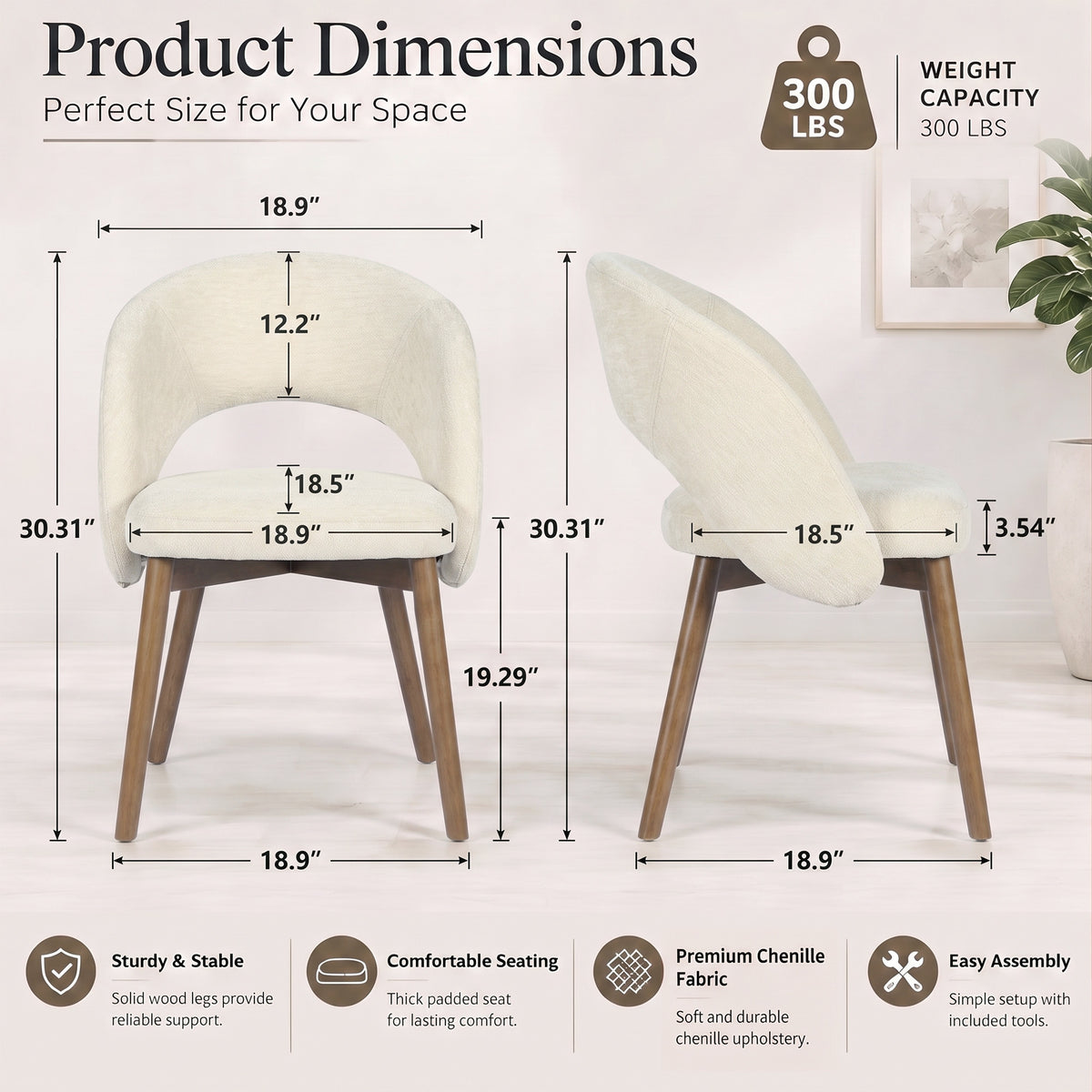 Kidol & Shellder Upholstered Dining Chairs Set of 2 with Wraparound Backrest
