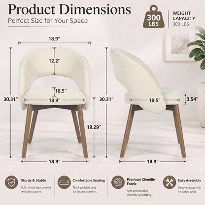 Kidol & Shellder Upholstered Dining Chairs Set of 2 with Wraparound Backrest