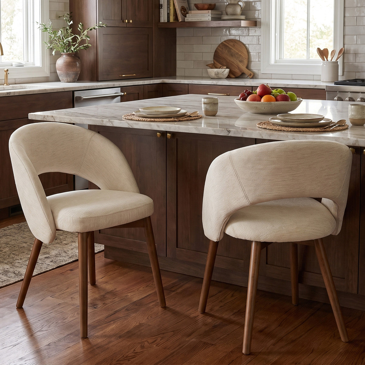 Kidol & Shellder Upholstered Dining Chairs Set of 2 with Wraparound Backrest