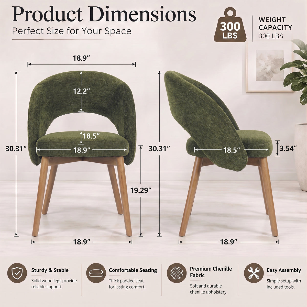 Kidol & Shellder Upholstered Dining Chairs Set of 2 with Wraparound Backrest