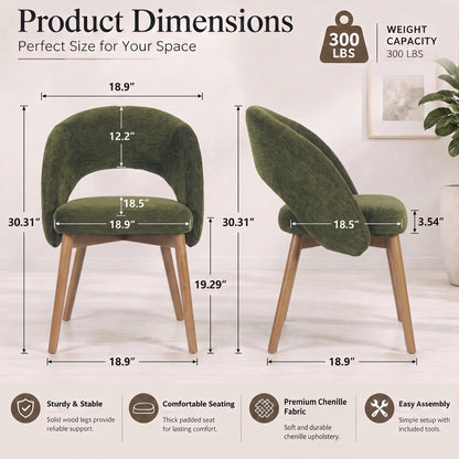 Kidol & Shellder Upholstered Dining Chairs Set of 2 with Wraparound Backrest